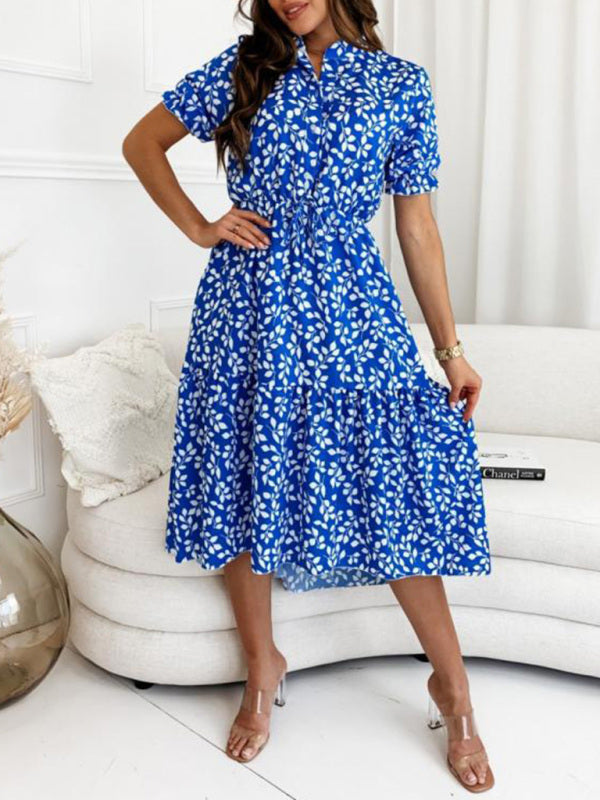 Women's Puff Sleeve Printed Midi Shirtdress