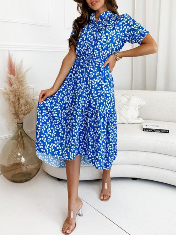 Women's Puff Sleeve Printed Midi Shirtdress