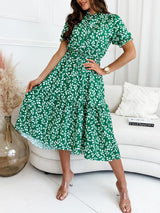 Women's Puff Sleeve Printed Midi Shirtdress