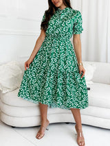 Women's Puff Sleeve Printed Midi Shirtdress