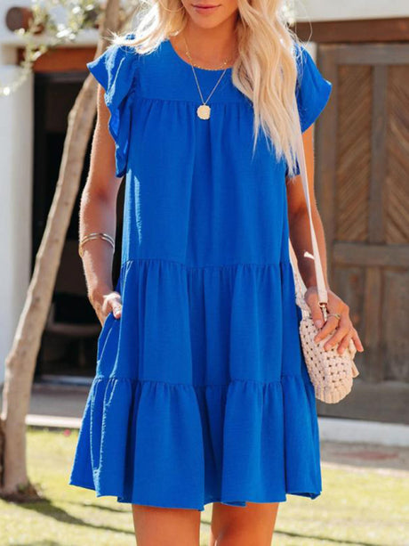 Women's Solid Color Tiered Mini Dress
