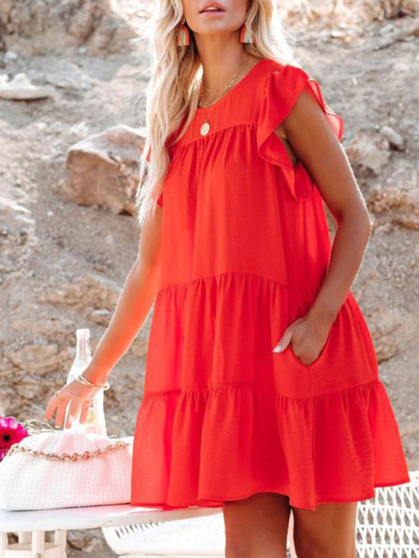 Women's Solid Color Tiered Mini Dress