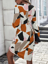 Women's Slim Round Neck Geometric Print Long Sleeve Dress