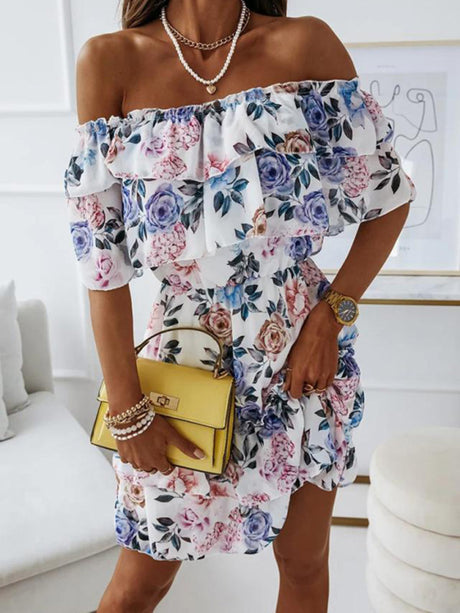 Women's Floral Ruffle Off-the-shoulder Dress