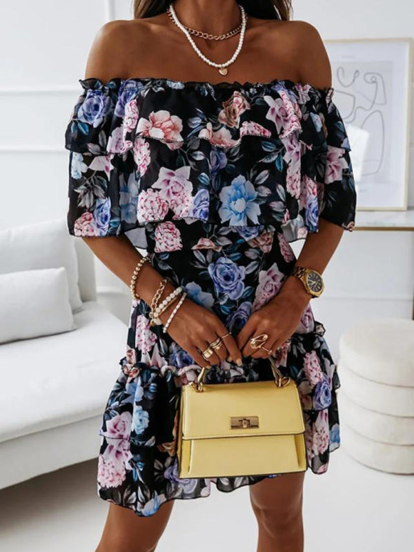Women's Floral Ruffle Off-the-shoulder Dress