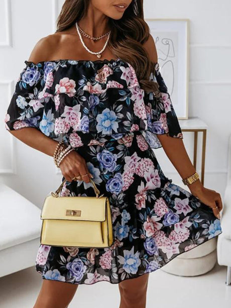 Women's Floral Ruffle Off-the-shoulder Dress