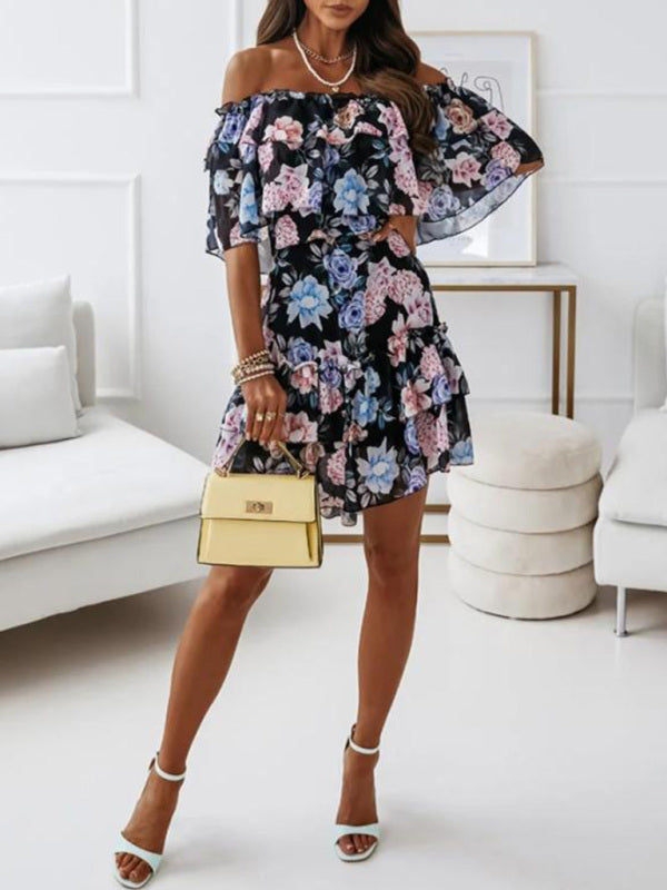 Women's Floral Ruffle Off-the-shoulder Dress