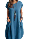 Women's Solid Color Short Sleeve Pocket Sweatshirt Dress