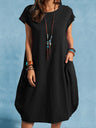 Women's Solid Color Short Sleeve Pocket Sweatshirt Dress