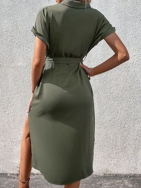 Women's Solid Color Short Sleeve Shirtdress
