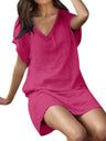 $26.13 Cotton linen solid color loose V-neck short-sleeved dress