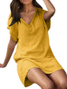 $26.13 Cotton linen solid color loose V-neck short-sleeved dress