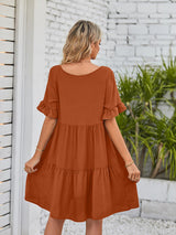 Women's Solid Color V-neck Tiered Ruffle Mini Dress