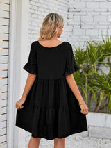 Women's Solid Color V-neck Tiered Ruffle Mini Dress