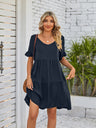 Women's Solid Color V-neck Tiered Ruffle Mini Dress