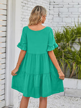 Women's Solid Color V-neck Tiered Ruffle Mini Dress