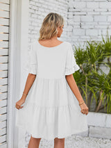 Women's Solid Color V-neck Tiered Ruffle Mini Dress