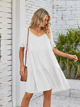 Women's Solid Color V-neck Tiered Ruffle Mini Dress