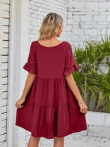 Women's Solid Color V-neck Tiered Ruffle Mini Dress