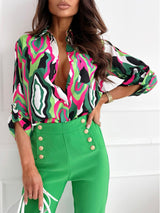 European and American fashion new long sleeve printed shirt women
