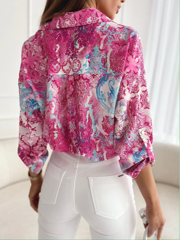 European and American fashion new long sleeve printed shirt women