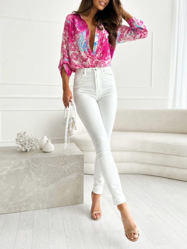 European and American fashion new long sleeve printed shirt women