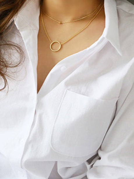 Women's Solid Color Button-up Long-sleeve Shirt