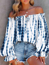 Women's Tie-dyed Tie Front Off-the-shoulder Top