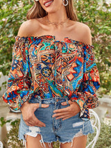 Women's Tie-dyed Tie Front Off-the-shoulder Top
