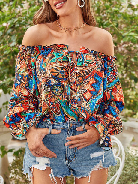 Women's Tie-dyed Tie Front Off-the-shoulder Top