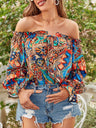 Women's Tie-dyed Tie Front Off-the-shoulder Top