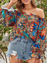 Women's Tie-dyed Tie Front Off-the-shoulder Top