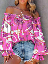 Women's Tie-dyed Tie Front Off-the-shoulder Top