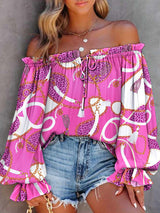 Women's Tie-dyed Tie Front Off-the-shoulder Top