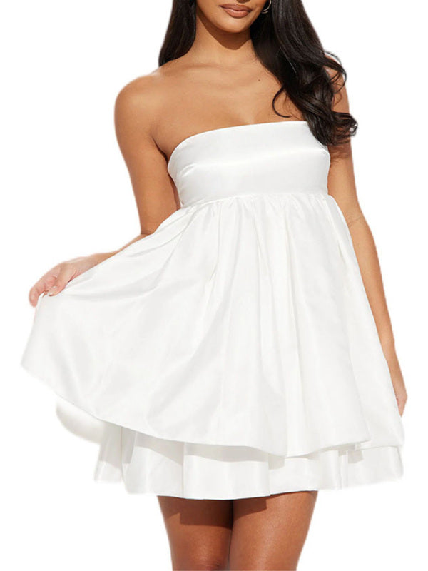 Women's new fashion tube top open back sexy waist tie commuter dress