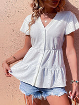 Summer new European and American fashion top casual simple white shirt