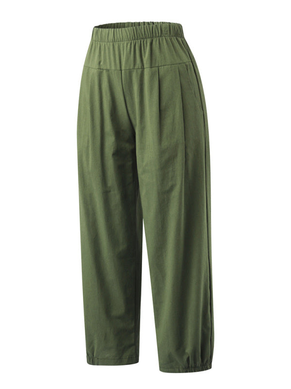 Women's Solid Color Crop Wide-leg Linen Pants