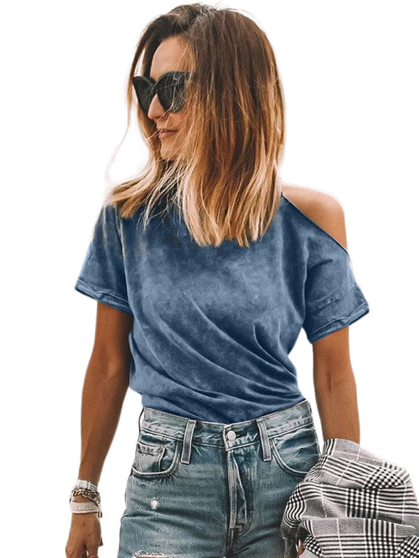Women's Vintage Asymmetric Off Shoulder Short Sleeve T-Shirt