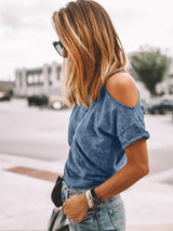 Women's Vintage Asymmetric Off Shoulder Short Sleeve T-Shirt