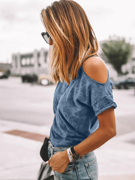 Women's Vintage Asymmetric Off Shoulder Short Sleeve T-Shirt