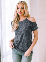 Women's Vintage Asymmetric Off Shoulder Short Sleeve T-Shirt