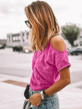 Women's Vintage Asymmetric Off Shoulder Short Sleeve T-Shirt