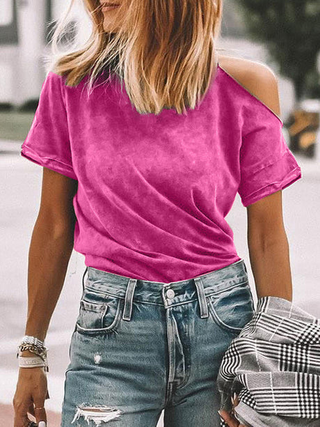 Women's Vintage Asymmetric Off Shoulder Short Sleeve T-Shirt