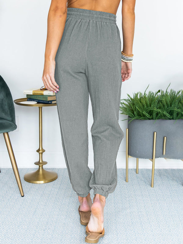 Women's Solid Color High Waist Casual Cropped Pants