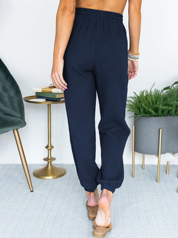 Women's Solid Color High Waist Casual Cropped Pants