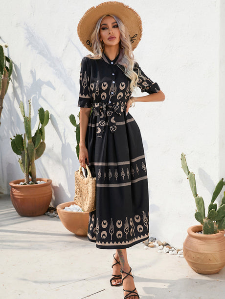 Women's Ethnic Printed Half-Sleeve Midi Dress