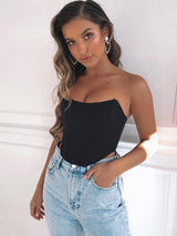 Tube top sexy open back cropped collar slim top