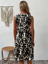 Women's Floral Print V Neck Pleated Print Dress