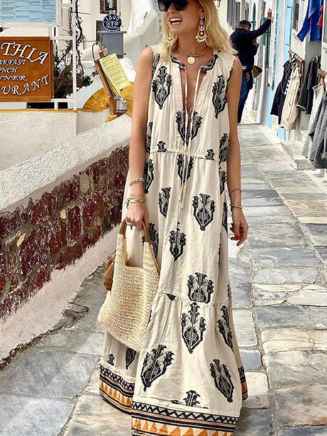 Women's Sleeveless Midi Bohemian Print Dress