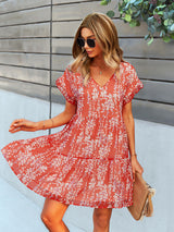 Women's Floral Print Ruffle Knit Dress